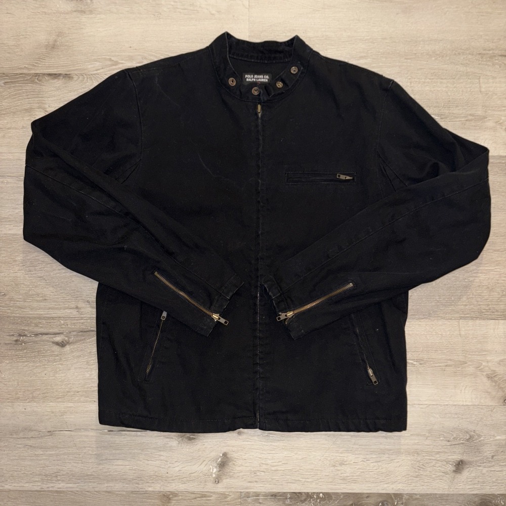 Vintage Polo Jeans Co Moto Racer Canvas Jacket Full Zip Men's XL Black